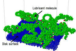 Figure 3. Lubricant molecule on substrate. Unevenly distributed the molecules are sparsely spread. 